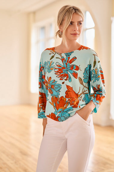 Women's Tribal | Floral Print Crew Neck Sweater | Oasis