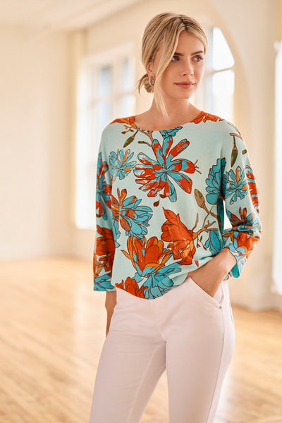 Women's Tribal | Floral Print Crew Neck Sweater | Oasis