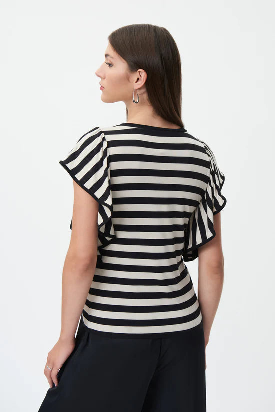 Black and white striped ruffle top hotsell