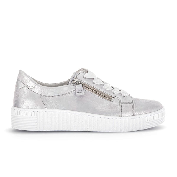 Women's Gabor Shoes | Nappa Platform Side Zip Sneaker | Metallic Ice