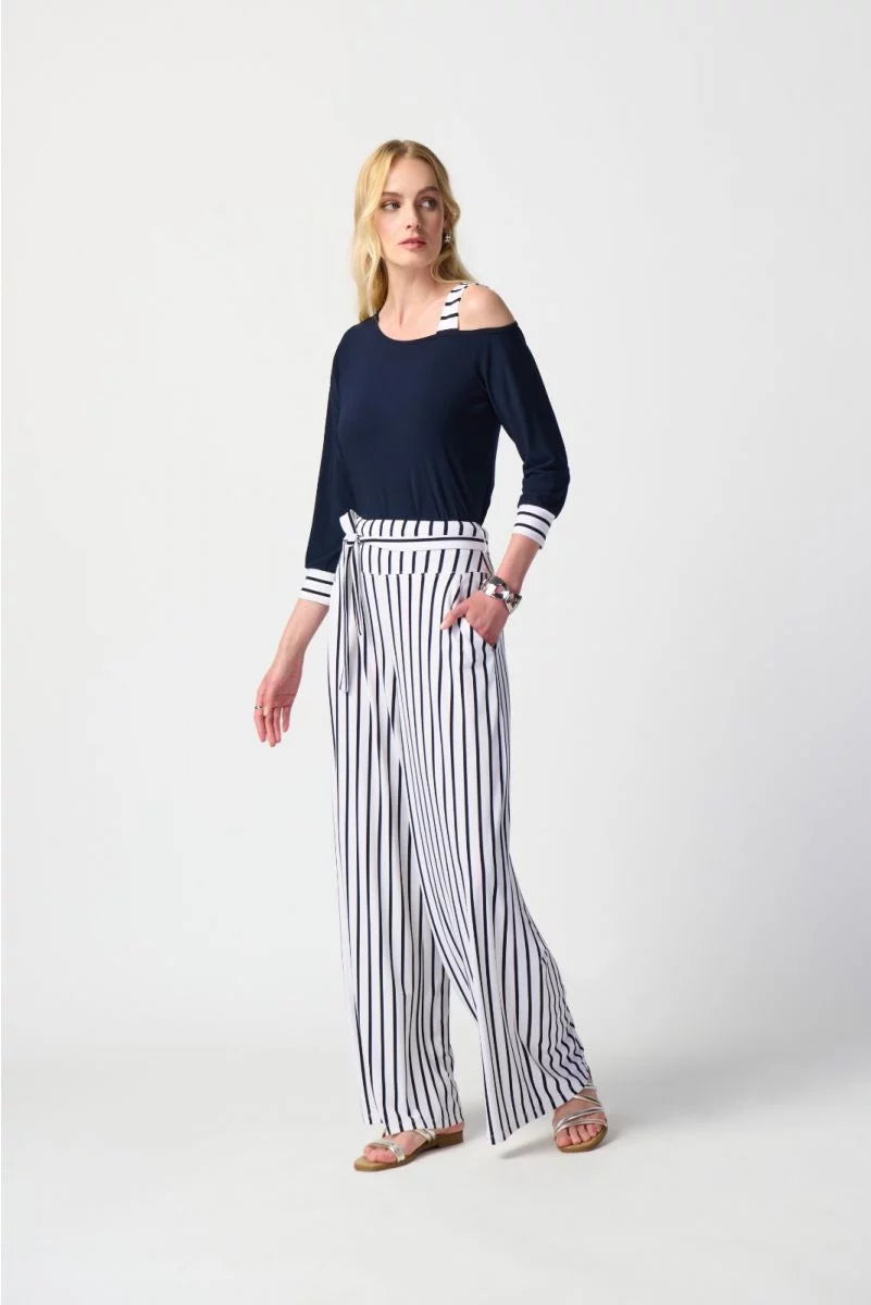Blue striped wide leg pants shop