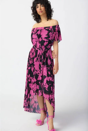 Women's Joseph Ribkoff | Off Shoulder Pleated Midi Dress | Pink