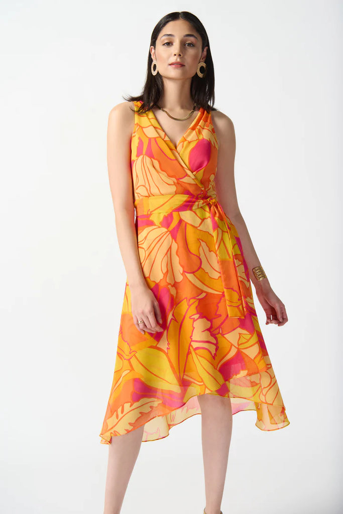 Joseph Ribkoff Chiffon Faux Wrap Dress, 10 / Orange Joseph Ribkoff Chiffon Faux Wrap Dress, 10 / Orange