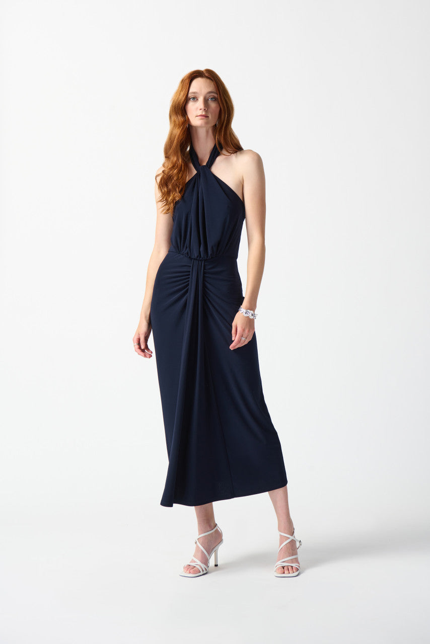 Joseph Ribkoff Midnight Blue Halter Neck Backless Blouson Maxi Dress 242071, 10 (UK 12) Joseph Ribkoff Midnight Blue Halter Neck Backless Blouson Maxi Dress 242071, 10 (UK 12)