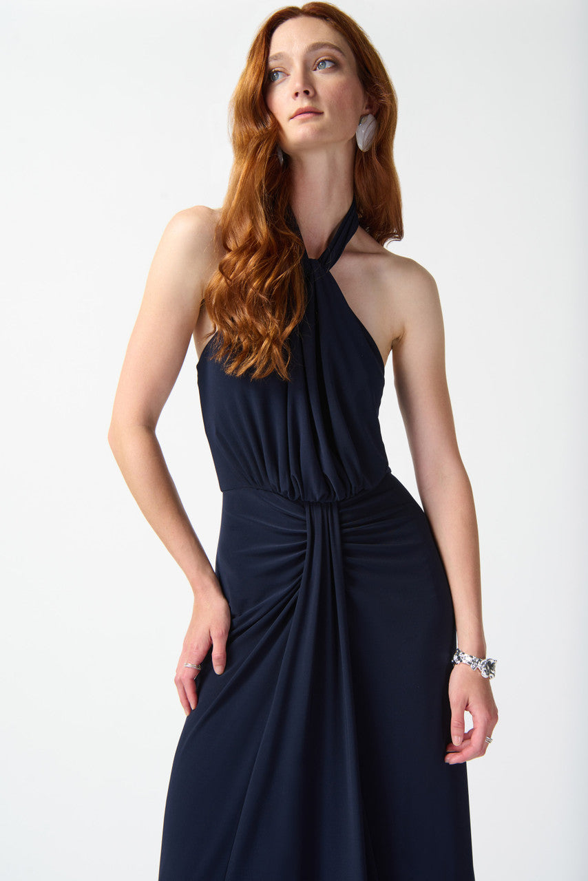 Joseph Ribkoff Midnight Blue Halter Neck Backless Blouson Maxi Dress 242071, 10 (UK 12) Joseph Ribkoff Midnight Blue Halter Neck Backless Blouson Maxi Dress 242071, 10 (UK 12)
