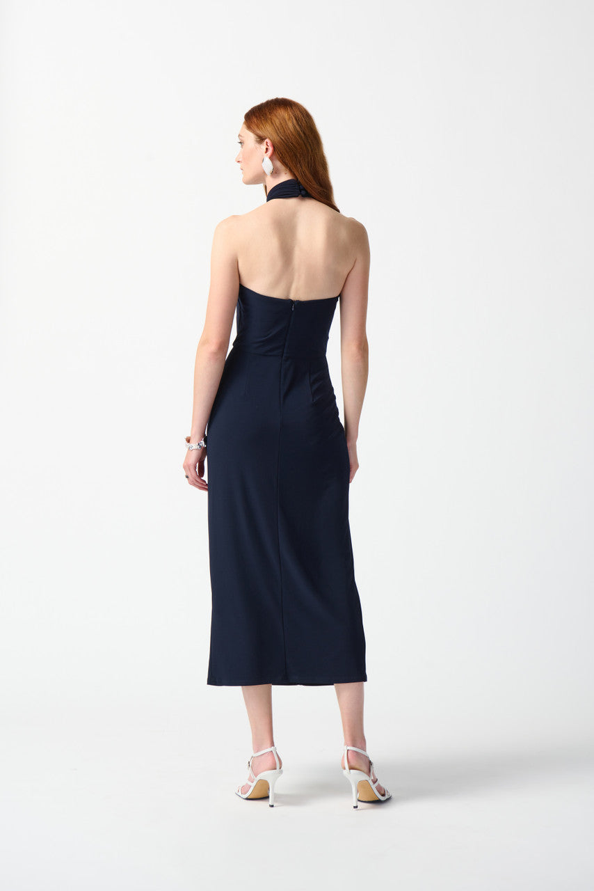 Joseph Ribkoff Midnight Blue Halter Neck Backless Blouson Maxi Dress 242071, 10 (UK 12) Joseph Ribkoff Midnight Blue Halter Neck Backless Blouson Maxi Dress 242071, 10 (UK 12)