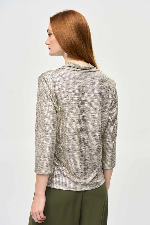 Women's Joseph Ribkoff | Foiled Knit Cowl Neck Top | Beige and Gold