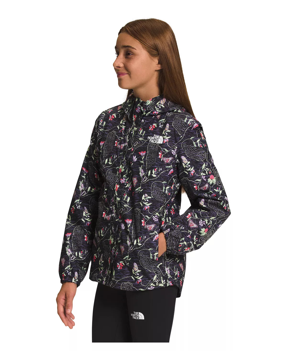 Girls The North Face Antora Rain Jacket Black IWD Print