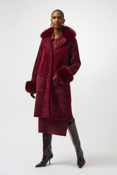 Women's Joseph Ribkoff | Fur Trim Shawl Cardigan | Merlot