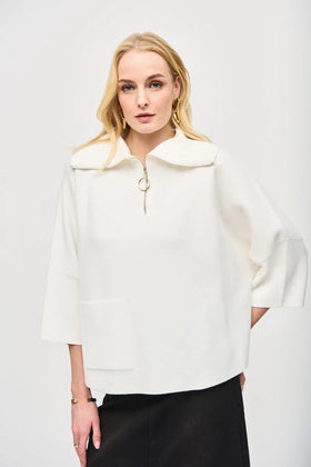Women's Joseph Ribkoff | Jacquard Zipped Collar Sweater | Vanilla
