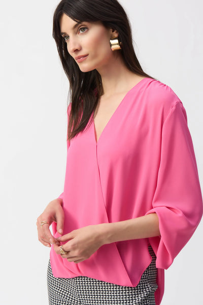 Women's Joseph Ribkoff | V-Neck Puff Sleeve Pullover Top | Bubble Gum