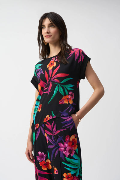 Women's Joseph Ribkoff | Floral Knotted Casual Top | Black Multi