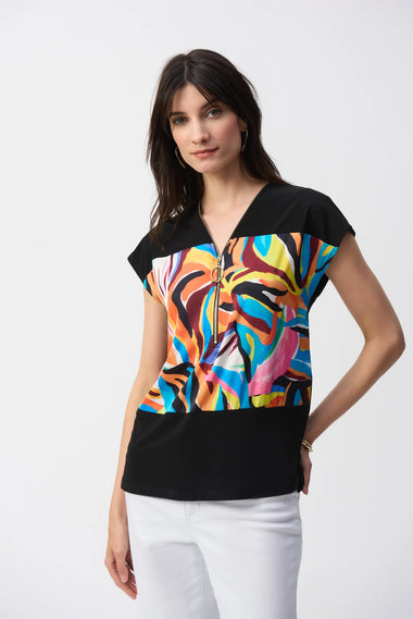 Women's Joseph Ribkoff | Silky Abstract Boxy Top | Black Multi