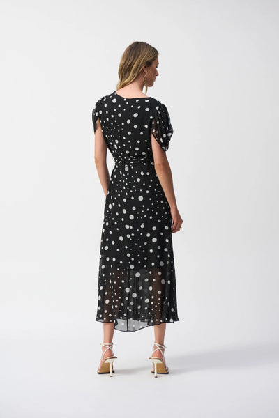 Women's Joseph Ribkoff | Chiffon Dot Print Wrap Dress | Black