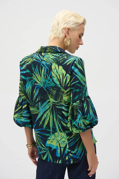 Women's Joseph Ribkoff | Tropical Print Puff Sleeve Pullover Top | Blue