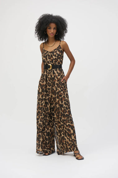 Women's Joseph Ribkoff | Sleeveless Animal Print Jumpsuit |Beige Black
