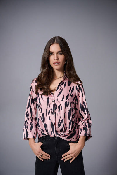 Women's Joseph Ribkoff | Animal Print Button Shirt | Pink/Black