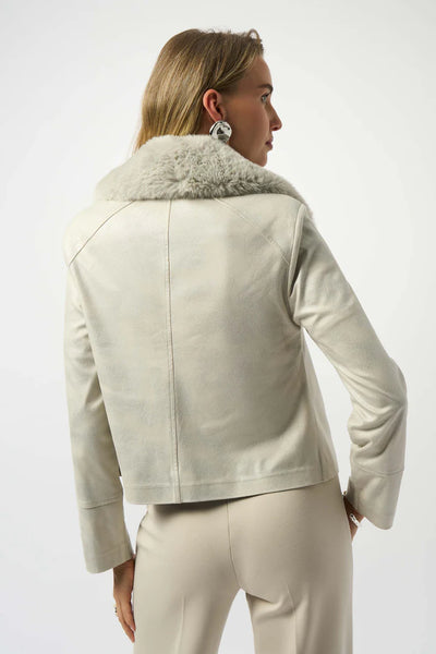 Women's Joseph Ribkoff | Foiled Suede Jacket with Fur Collar | Moonstone