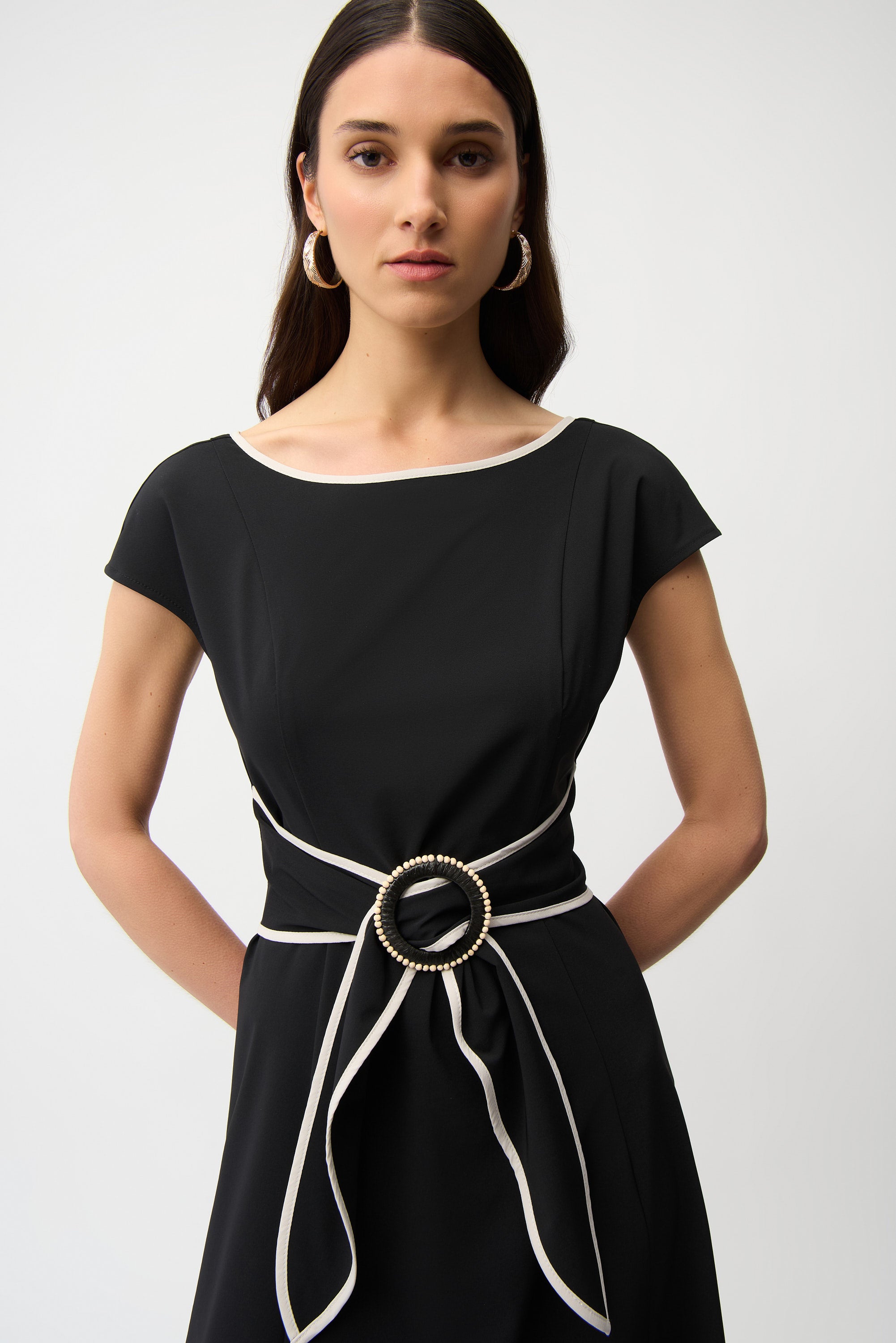 joseph ribkoff fit and flare dress Joseph Ribkoff Fit & Flare Taffeta Dress with Rhinestone Buckle for Women AfterRetail