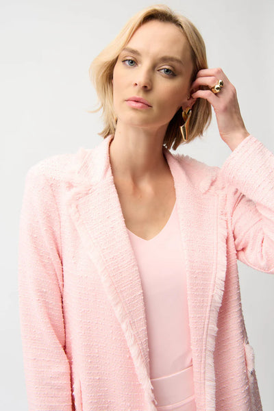 Women's Joseph Ribkoff | Bouclé Straight Coat With Fringe Detail | Petal Pink
