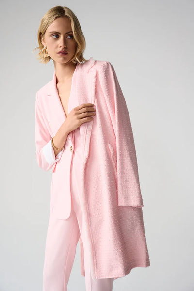 Women's Joseph Ribkoff | Bouclé Straight Coat With Fringe Detail | Petal Pink