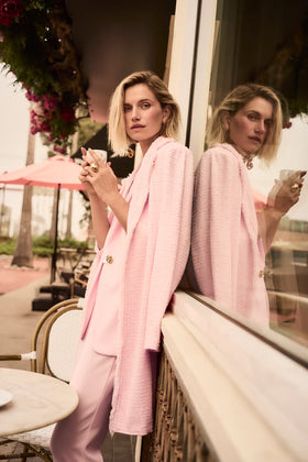 Women's Joseph Ribkoff | Bouclé Straight Coat With Fringe Detail | Petal Pink