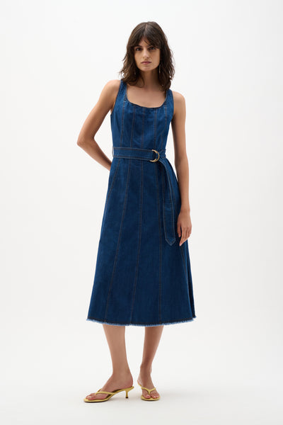 Women's Joseph Ribkoff | Midi A-line Dress With Pockets | Medium Blue Denim