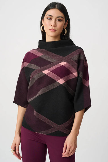 Women's Joseph Ribkoff | Plaid Funnel-Neck Sweater | Black Multi