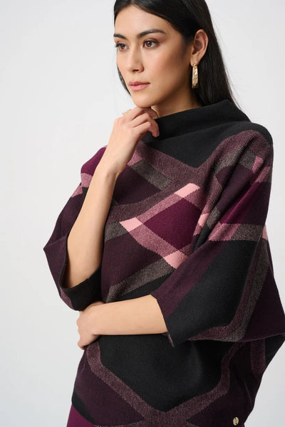 Women's Joseph Ribkoff | Plaid Funnel-Neck Sweater | Black Multi