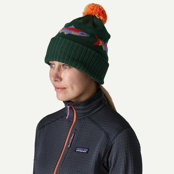Men's Patagonia | Powder Town Beanie | Salmon Energy: Old Growth Green
