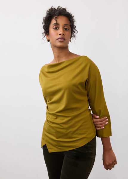 Women's French Dressing | 34SLV Cowl Boatneck Top | Dark Chartreuse