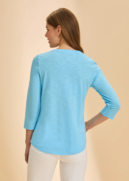 Women's French Dressing | 3/4 Sleeve V-Neck Top | Pacific Blue