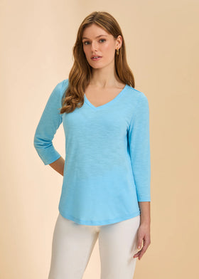 Women's French Dressing | 3/4 Sleeve V-Neck Top | Pacific Blue