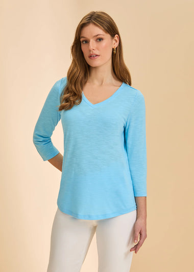 Women's French Dressing | 3/4 Sleeve V-Neck Top | Pacific Blue