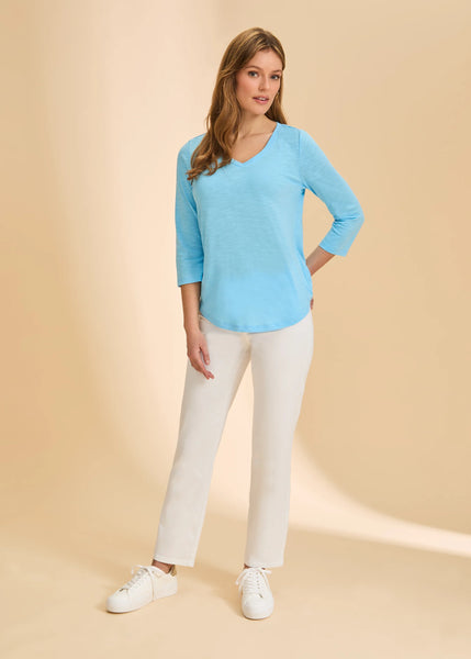 Women's French Dressing | 3/4 Sleeve V-Neck Top | Pacific Blue
