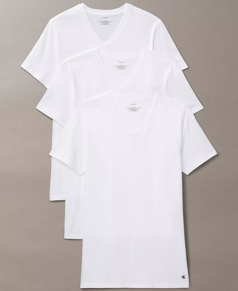 Men's Calvin Klein | 3-Pack Cotton Classics V-Neck T-Shirts with Monogram | White