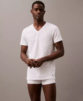Men's Calvin Klein | 3-Pack Cotton Classics V-Neck T-Shirts with Monogram | White