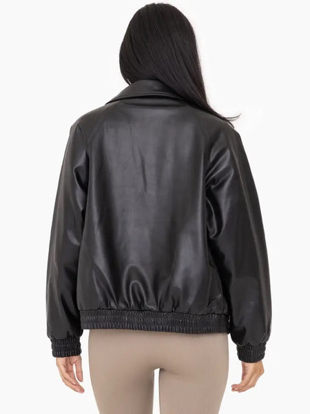Women's Mono B | Vegan Leather Bomber Jacket | Black Back
