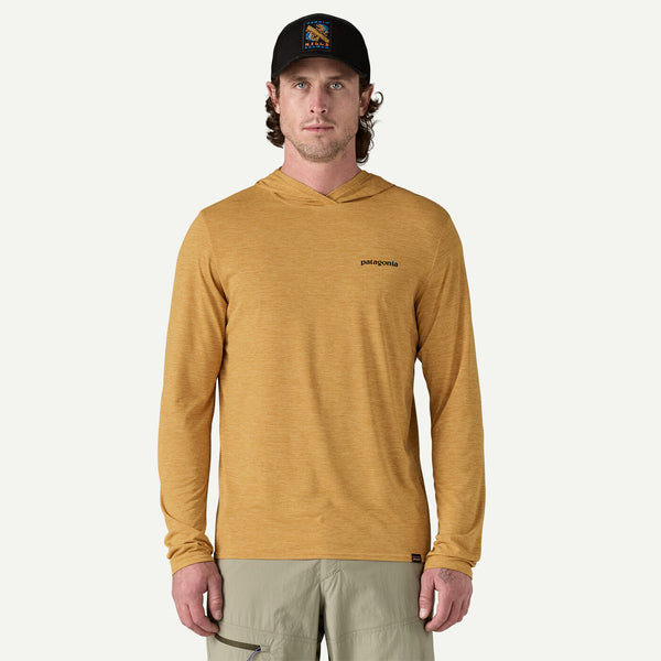 Men's Patagonia | Capilene® Cool Daily Graphic Hoody | Fitz Roy Trout: Beeswax Tan X-Dye
