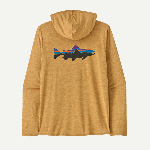 Men's Patagonia | Capilene® Cool Daily Graphic Hoody | Fitz Roy Trout: Beeswax Tan X-Dye
