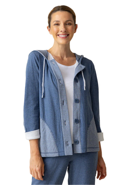 Women's Habitat | Mixed Stripe Hoodie | Rain (Light Blue)