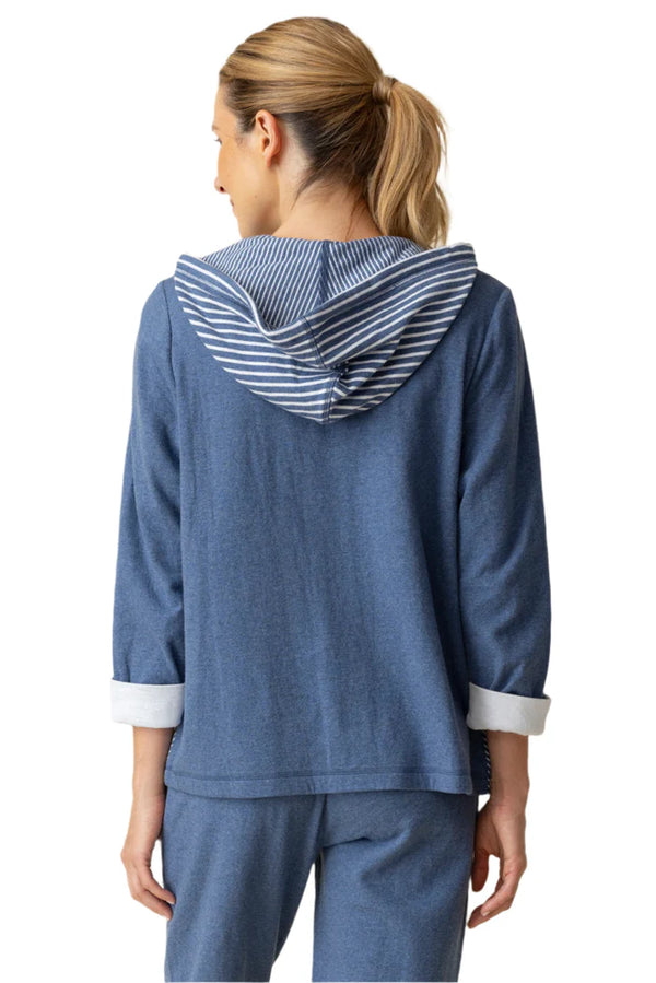 Women's Habitat | Mixed Stripe Hoodie | Rain (Light Blue)