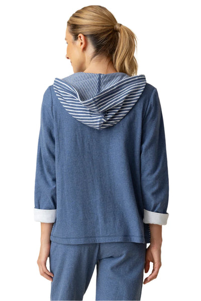Women's Habitat | Mixed Stripe Hoodie | Rain (Light Blue)
