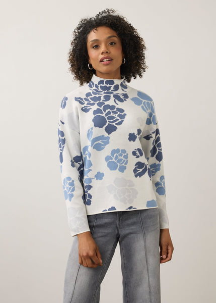 Women's French Dressing Jeans | Long Sleeve Mock Neck Sweater | Indigo Floral