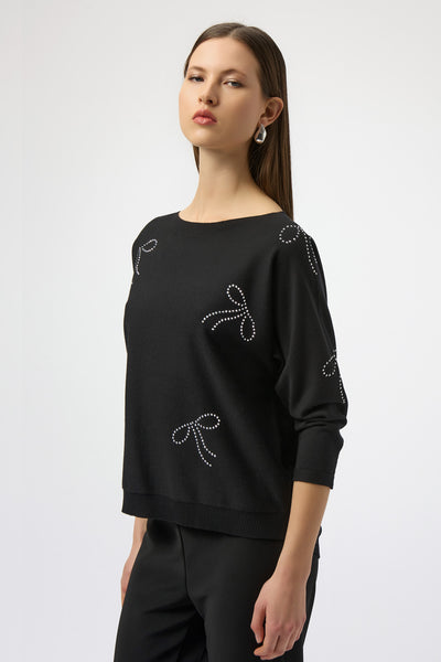 Women's Joseph Ribkoff | Jewel Embellished Boat Neck Pullover | Black