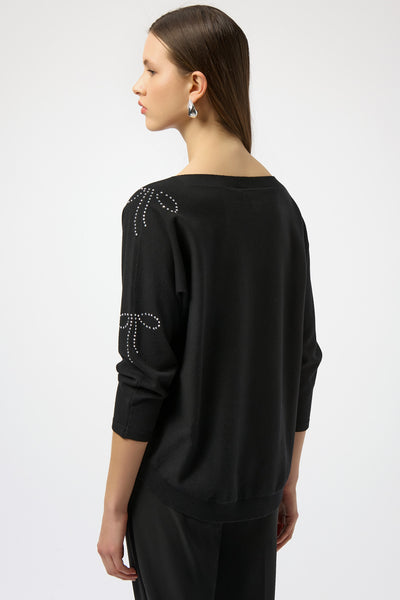 Women's Joseph Ribkoff | Jewel Embellished Boat Neck Pullover | Black