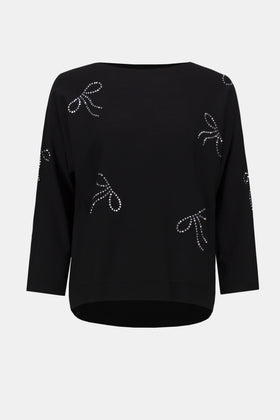 Women's Joseph Ribkoff | Jewel Embellished Boat Neck Pullover | Black