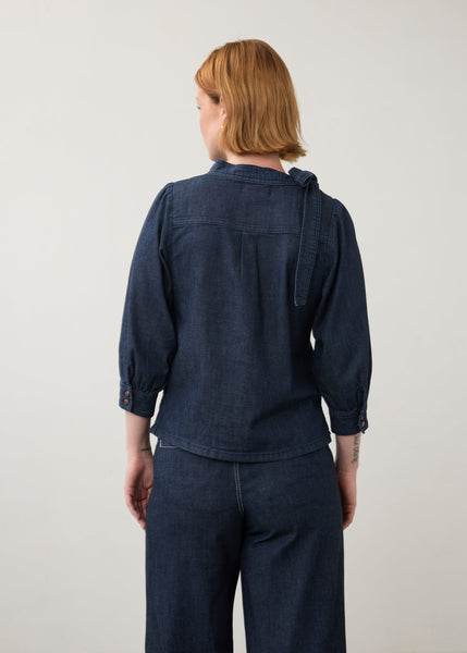 Women's French Dressing | Bow Neck Popover Top | Dark Wash