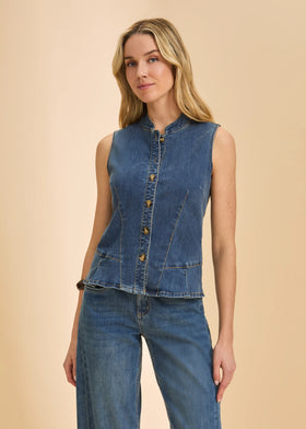 Women's French Dressing | Button Up Vest | Light Blue