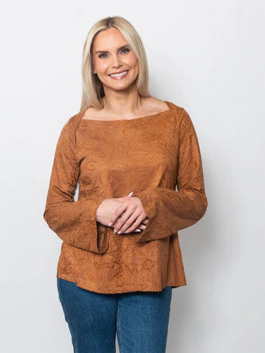 Women's Snoskins | Embroidered Suede Scoop Neck Top | Terracotta